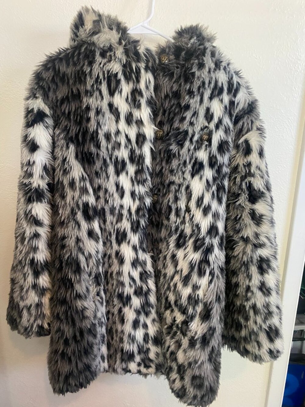 Snow Leopard Spirit Hood Faux Fur Coat